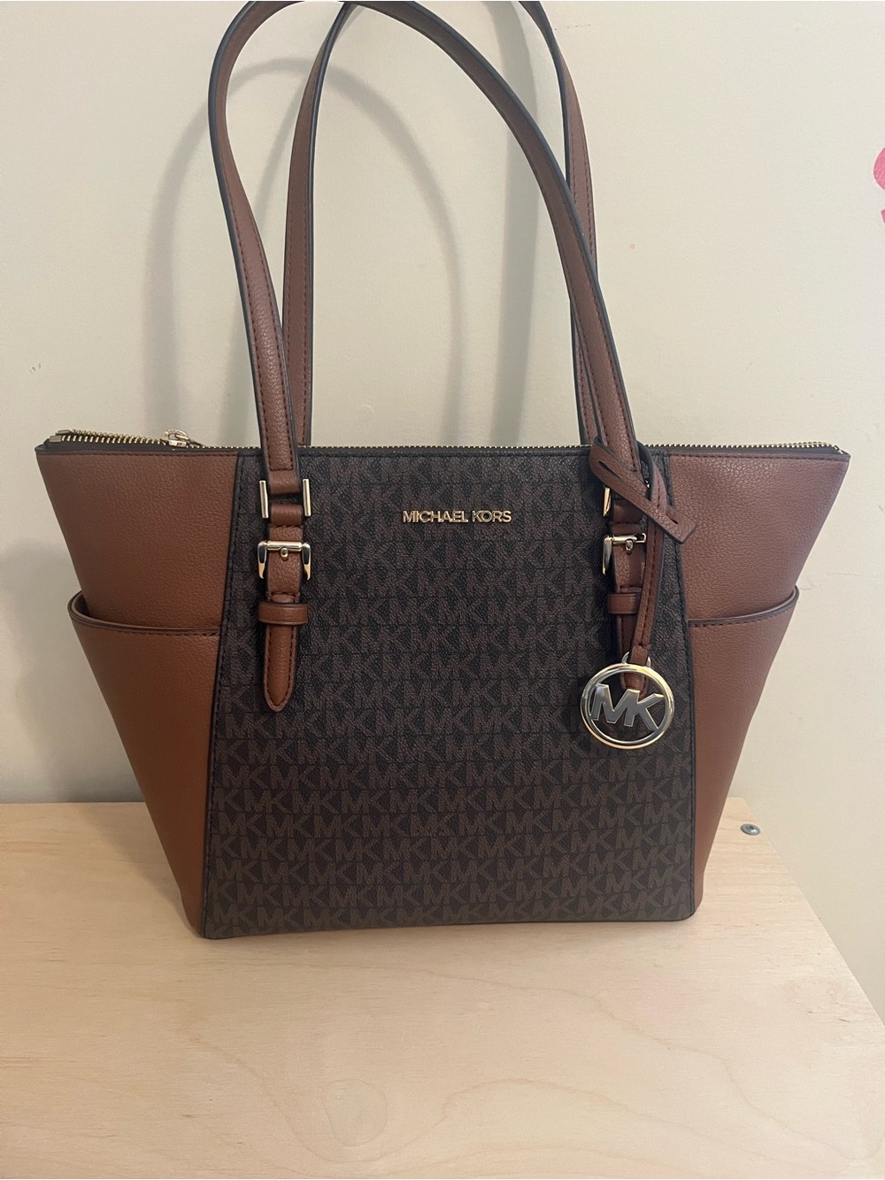 Michael Kors Brown Logo Tote with Leather Trim